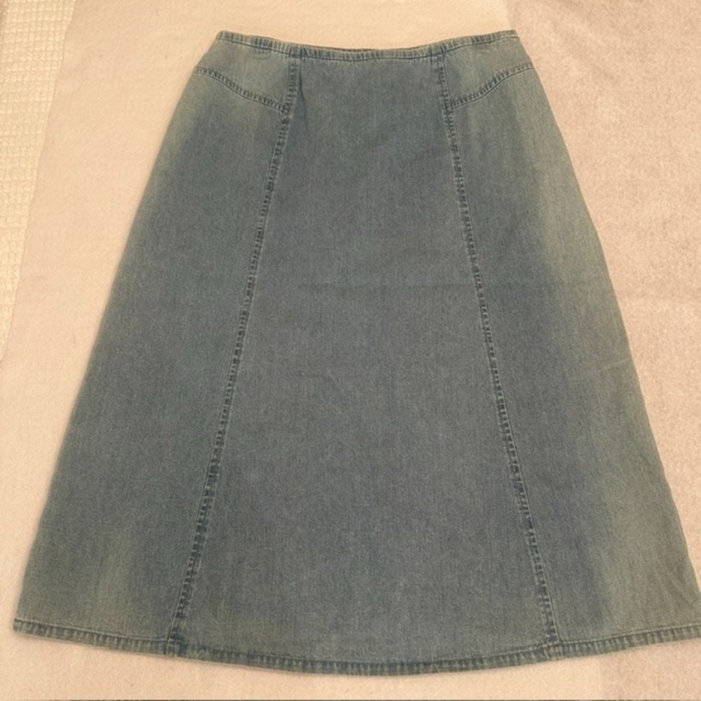 Vintage Orvis Denim A Line Skirt Light Blue Size 14 Cotton Womens Midi Western